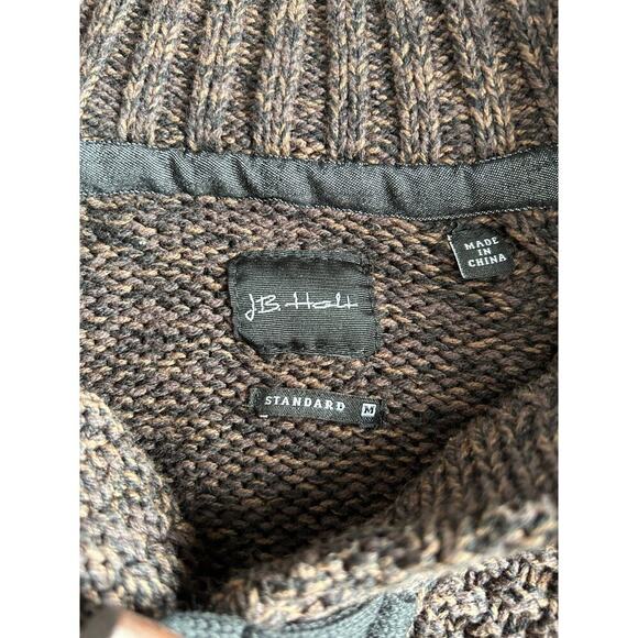 JB Holt Medium Pullover Men’s Knit Sweater Gray Cream 1/4 Toggle Kangaroo Pocket - Picture 6 of 9